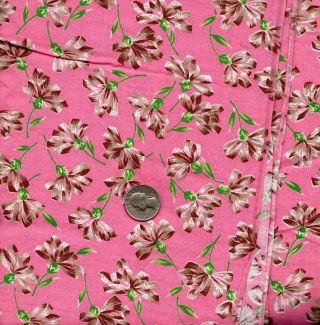 2 1/2 Yards Vintage Cotton Fabric 34 " Selevage Pink Flowers
