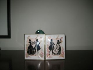 Pair Vintage Reverse Painted Silhouette Pictures Man Woman Musical Bubble Glass 3