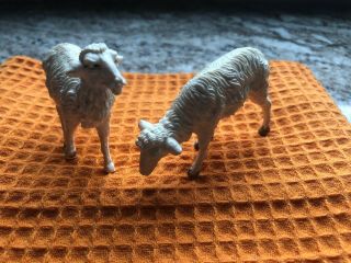 Vintage Set Of 2 White Plastic Sheep Stamped Italy Nativity Christmas Animals