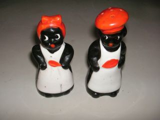 Vintage Japan Black Americana Cook Chef & Mammy Shakers