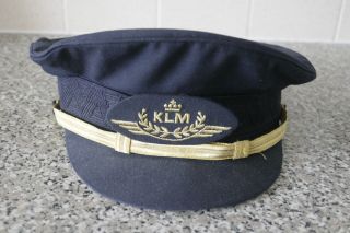 Klm Pilot Captain Flight Crew Hat C/w Insignia Badge - Airlines Airways