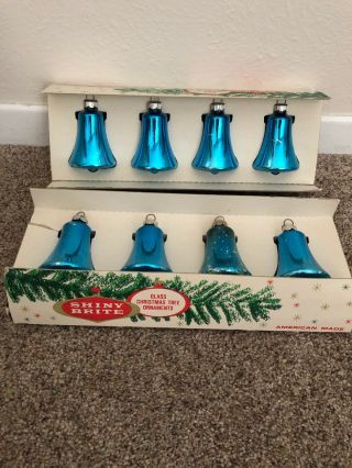 2 Boxes Of Vintage Shiny Brite Bell Shaped Glass Christmas Ornaments