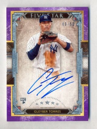 Gleyber Torres 2018 Topps Five Star Purple Auto Autograph Rc 49/50 Yankees