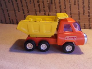 Vintage Buddy L Small Dump Truck Red And Yellow Pressed Steel 5 1/4 "