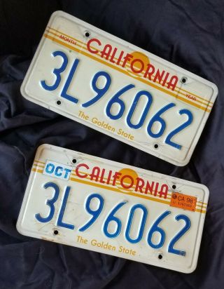 Pair 1998 California Ca License Plate Sunset The Golden State Cali Sun
