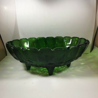 Vintage Indiana Glass Emerald Green Embossed Fruit Centerpiece Bowl