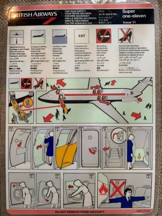 British Airways - One - Eleven (bac1/11) - Safety Card (issue 11)