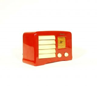 1938 Emerson Ax - 235 Red Catalin Radio With Alabaster Louvers Set