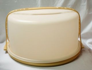 Vintage Tupperware Covered Cake Carrier W/handle 13 " Round,  7 " Tall Harvest Gold