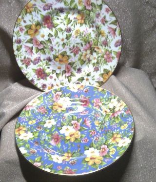 Vintage Floral 8 " Bethany Fine Bone China England Chintz Look Plates Set Of 2