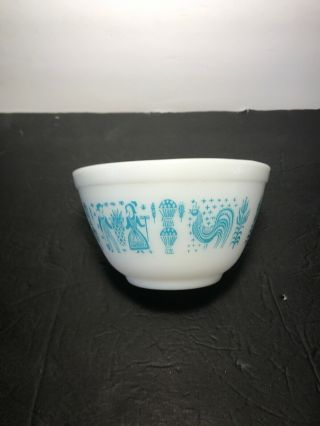 Vintage Pyrex Amish White Turquoise Blue Butter Print Mixing Bowl 401 Small 5”