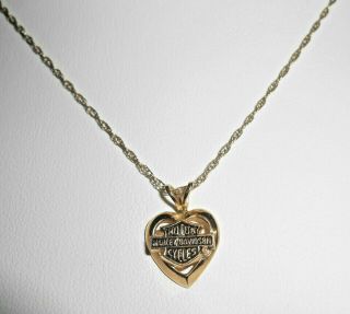 Harley Davidson Motor Cycles 10k Gold Heart Pendant Necklace,  18 " Chain 12k Gf