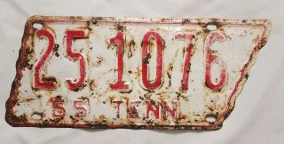 1955 Tennessee State Shape License Plate Bedford County