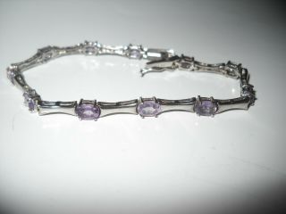 Vintage Signed Drt 7 " Sterling Silver Bracelet W Light Purple Stones
