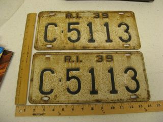 1939 39 Rhode Island Ri License Plate Set Pair Tag C5113 -