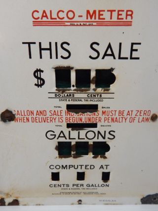 Vintage,  Old Calco - Meter Porcelain Gas Pump Face Early Style 3