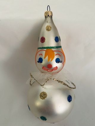 Vintage Glass Christmas Ornament Clown With Ruffle Neck Columbia