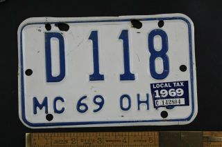 Vintage 1969 Ohio Motorcycle License Plate D - 118 W 1969 Sticker