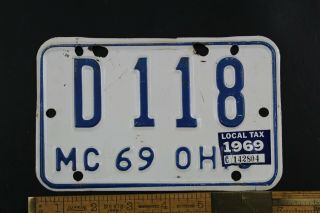 Vintage 1969 OHIO Motorcycle License Plate D - 118 w 1969 Sticker 3