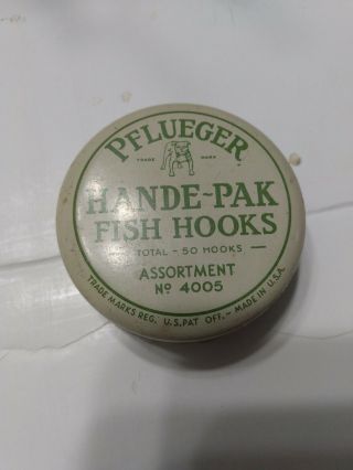 Vintage Fishing Hooks In Tin Pflueger Hande - Pak Fish Hooks Assortment No 4005 (1