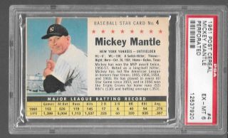 1961 Post Cereal 4 Mickey Mantle Yankees Psa 5 Ex - Mt