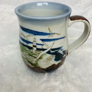 Otagiri Lighthouse Seagulls Ocean Coffee Mug Cup Stoneware Vintage