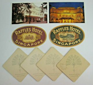 Vintage Raffles Hotel Singapore Luggage Labels Postcards Drink Coasters