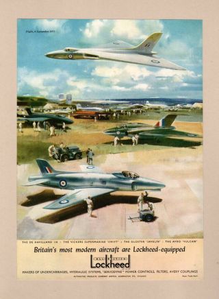 Vickers Swift,  Gloster Javelin,  Avro Vulcan / R.  F.  D.  Co (1953 Advertisement)