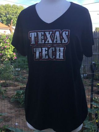 Texas Tech Red Raiders Bling Womens T - Shirt Size Xl Cap Sleeve V - Neck Vgc