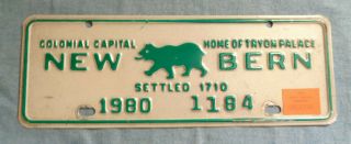 1980 Bern North Carolina City License Plate Tag - Colonial Capitol - Pepsi