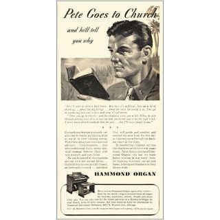 1943 Hammond Organ: Pete Goes To Church Vintage Print Ad