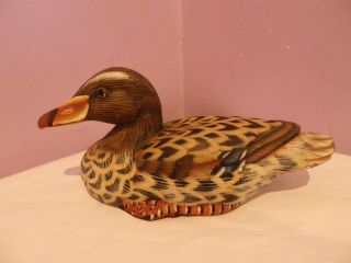 Fab Vintage Chinese Art Carved And Hand - Painted Wooden Duck Figure 15 Cms Long