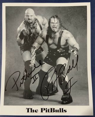 The Pitbulls Hand Signed 8”x10” B&w Pro Wrestling Tag Team Photo Ecw Wwf Wwe