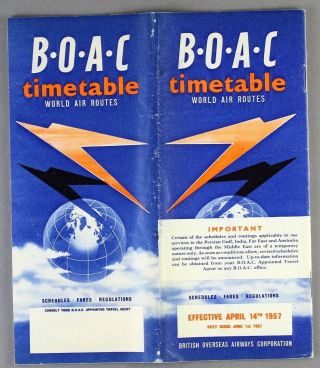 Boac Airline Timetable 14 April 1957 B.  O.  A.  C.  Route Map