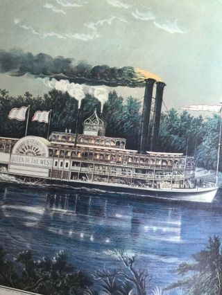 Vintage 1952 Currier And Ives Print From Lithograph Book Large Size Riverboat