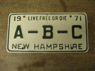 1971 71 Hampshire Nh License Plate Vanity Live Or Die A - B - C