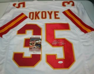Christian Okoye Autographed Signed Kansas City Chiefs White Jersey 1 Jsa