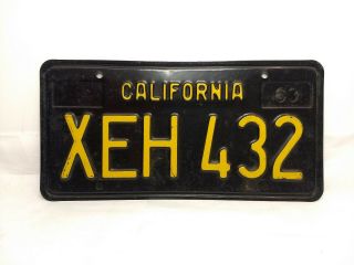 Vintage 1960s California License Plate Tag Xeh 432,  Black & Yellow 1963