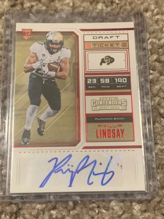 Phillip Lindsay 2018 Panini Contenders Draft Rookie Auto Red Foil Ssp Smudge