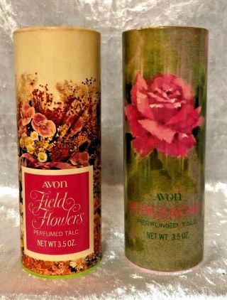 Avon Vintage Field Flowers & Roses Roses Perfumed Talc - Set Of 2