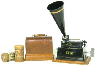 1901 Branded Edison Gem Cylinder Phonograph Record Player,  10 " Horn