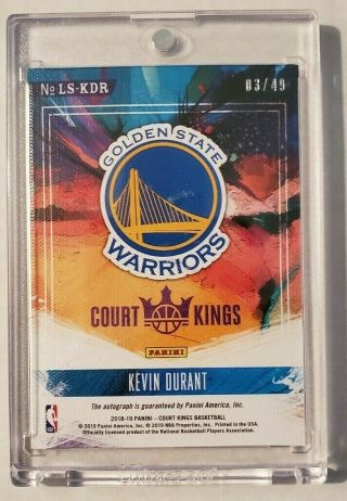2018 - 19 Court Kings Legacies Autograph Kevin Durant 03/49 Golden State Warriors 2