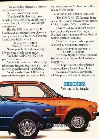 1981 Honda Civic 2 - page Advertisement Print Art Car Ad J825 2