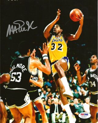 Magic Johnson Los Angeles Lakers Signed 8x10 Auto Photo Psa/dna 5