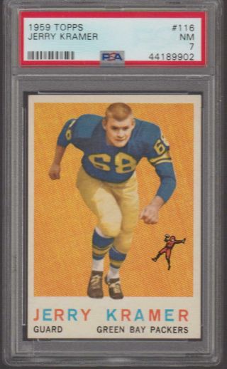 1959 Topps Football Jerry Kramer 116 Rookie Rc Green Bay Packers Psa 7 Nm