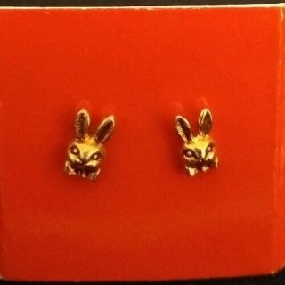 Vintage Bunny Rabbit Head Goldtone Post Stud Earrings