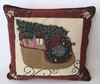 Vintage Christmas Decorative Throw Pillow Embroidered Tapestry Sleigh Riverdale