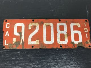 1914 California Porcelain License Plate Cal 92086