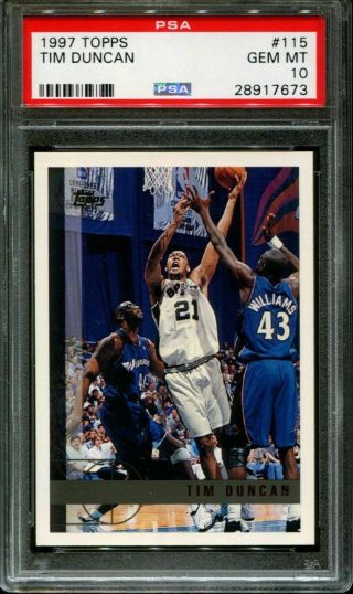 Tim Duncan Spurs Hof 1997 Topps Basketball 115 Rookie Card Rc Psa 10 Gem
