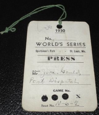 1930 St Louis Cardinals Sportsman World Series Press Tag Ticket Stub Games 3 4 5
